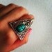 silver illuminate triangle big statement faux turquoise silver ring adjustable size