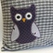 Owl Pillow - Owl Throw Pillow - Wool Pillow with Embroidered Owl Applique