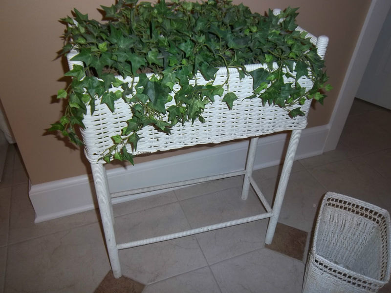 Vintage Rectangular White Wicker Plant Stand   Il Fullxfull.312628792 