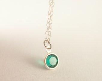 Tiny point emerald Sterling silver necklace-simple everyday jewelry