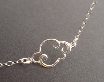 Cloud Sterling silver necklace-all silver-simple everyday jewelry