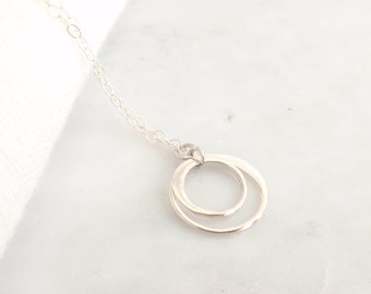 Double Rings Sterling silver necklace-simple everyday jewelry