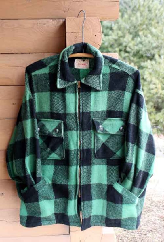Vintage Green and Black Plaid Wool Jacket