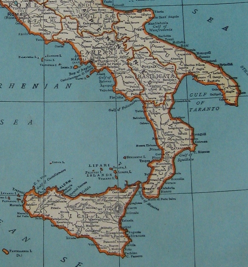 Vintage ITALY Map 1938 ORIGINAL Antique Map Beautiful 1930s   Il Fullxfull.314310308 