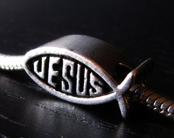 Jesus Fish European Style Charm Bead - Christian Fish Large Hole Bead For All European Style Charm Bracelets