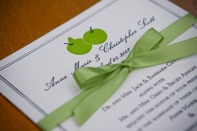 Two Green Apples Letterpress Wedding Invitation by sweetmagsdesign