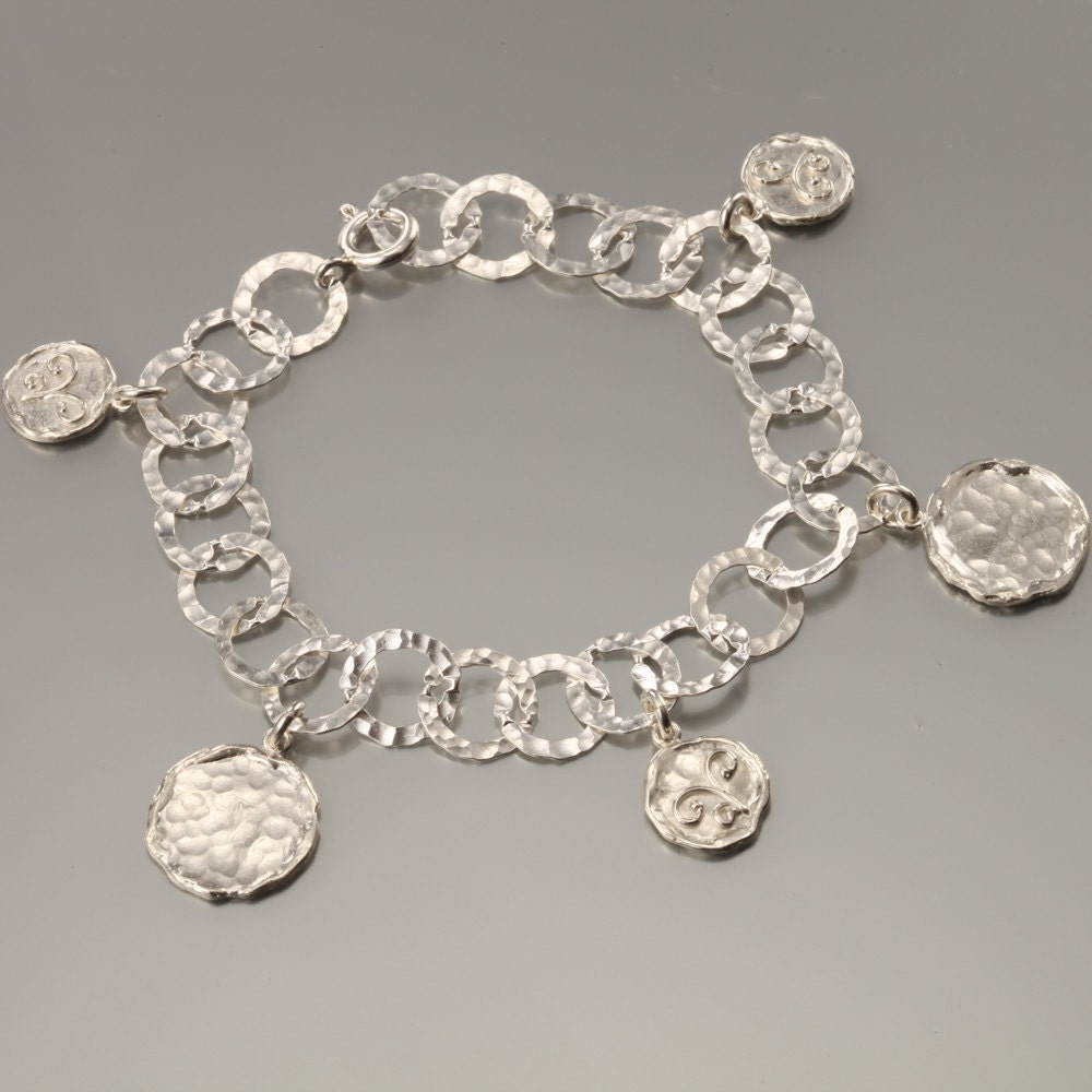 sterling silver link bracelet silver coin bracelet hammered