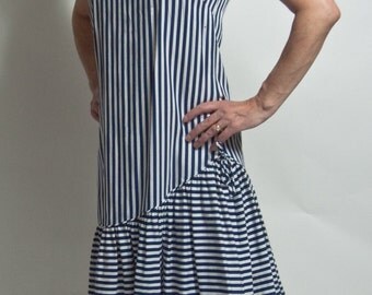Rhapsody by Glazier blue stripe sundress. 1960s,1970s