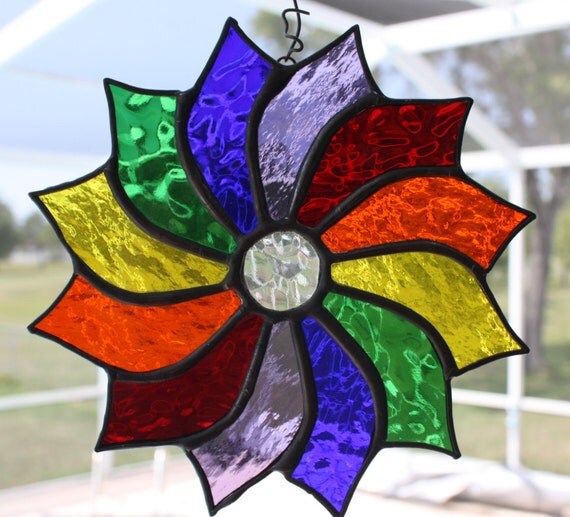 Rainbow Coloured Pinwheel Suncatcher