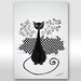 FREE SHIPPING Original Ink Drawing Original Black And White Painting - "Chess lady" black cat painting A4 size painting 12 x 8
