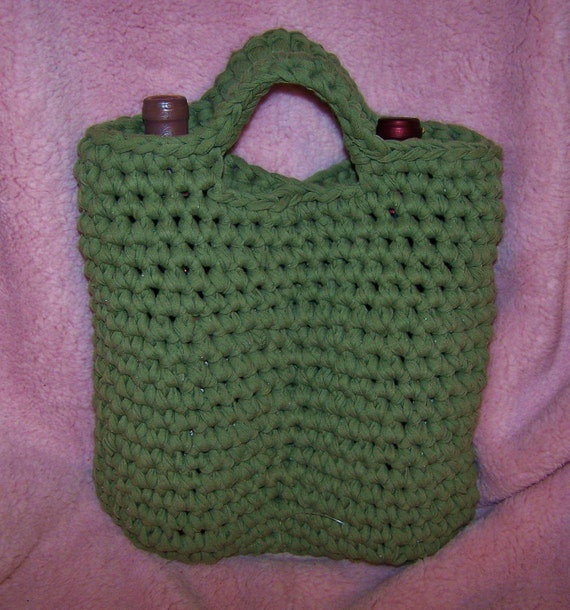 Items similar to Crochet 2 Bottle Wine Tote/Bag/Cozy made with Recycled ...