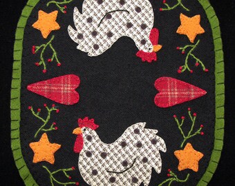 Spotted Chicken Candle Mat or Penny Rug Wool Applique and Embroidery Pattern #103