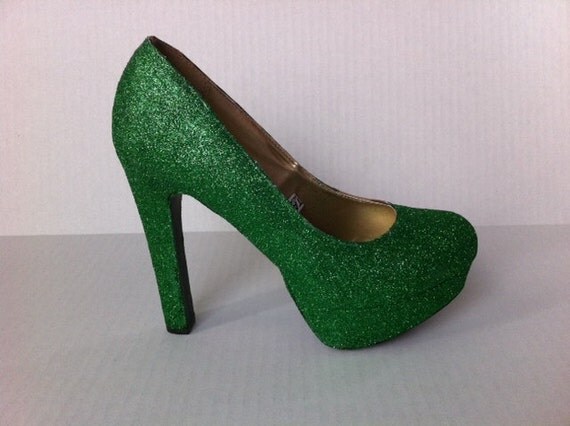 Items similar to Green Glitter Heels - Sparkle Pumps on Etsy