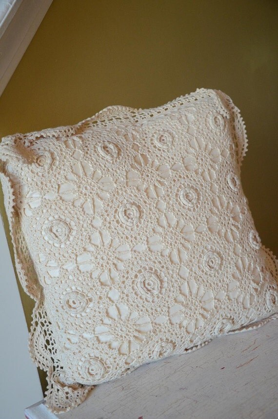 Cream Antique Cottage Shabby Chic Lace Pillow with gorgeous