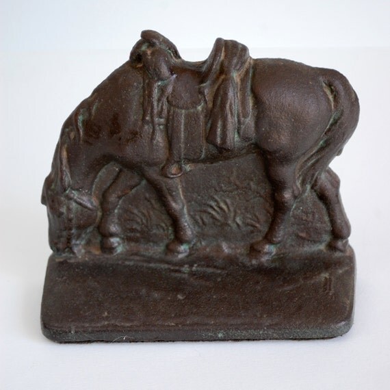 Vintage Western Cast Iron Grazing Horse Bookends