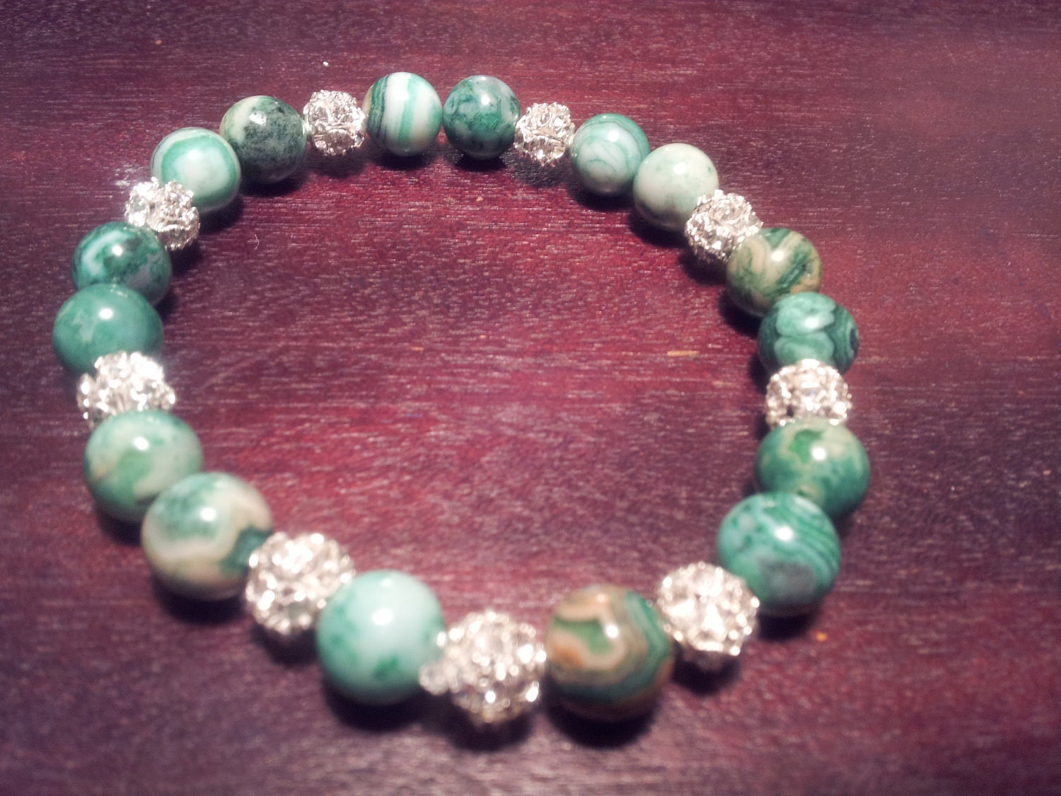 Green Bracelet with Swarovski Crystals