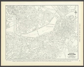 Vintage Map Boston Massachusetts From 1937 Original