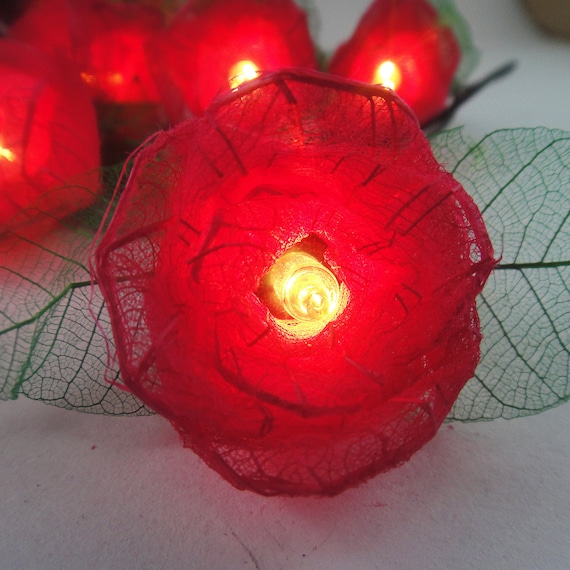 35 Red Rose Flower Fairy String Lights Wedding by marwincraft