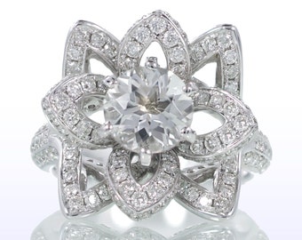 unique 18 karat white gold diamond lotus flower engagement bridal wedding anniversary ring - Lotus Wedding Ring unique 18 karat white gold diamond lotus flower engagement bridal wedding anniversary ring - Lotus Wedding Ring