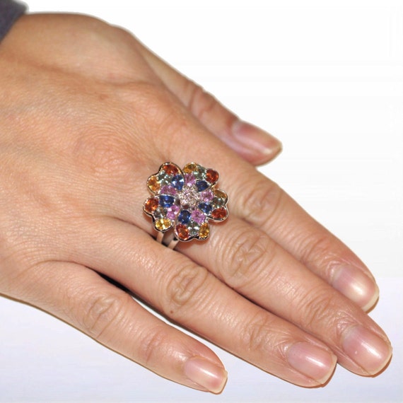 ON SALE Multi-Color Ceylon Sapphire Flower Design Ring by SAMnSUE