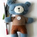 Stuffed HandmadeTeddy Bear Button Decor Plushie Safe Soft Softie Toddler BabyToy for Children Cotton Polar Fleece Brown Blue