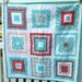 SPRING SALE 15% OFF Red and Aqua Log Cabin Quilt
