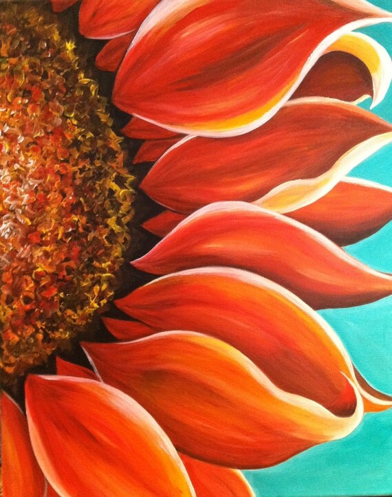 Items similar to Red Sunflower Acrylic Painting on Etsy