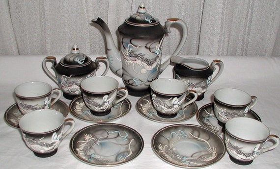 Dragonware Moriage Chocolate Demitasse Tea Set