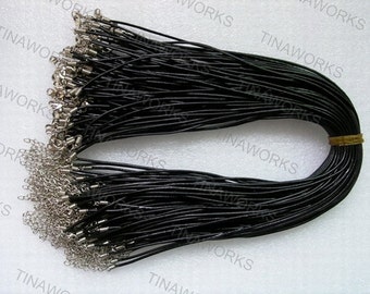 20pcs 18'' Black Real Leather Necklace Cord With Lobster Clasp&5cm Extension Chain Adjustable Length 2.0mm