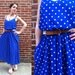 Whimsical Spaghetti Strap Bright Blue and White Polka Dot Maxi Dress with Full Skirt and Pockets Size M-L