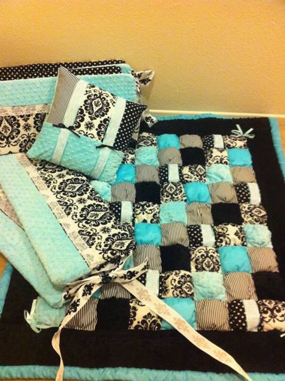 Items similar to Tiffany blue damask baby bedding on Etsy