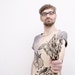 Nude grey hand dyed mens tshirt with fancy animal print
