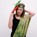 salad green circle scarf with fancy animal print and purpl color splashes