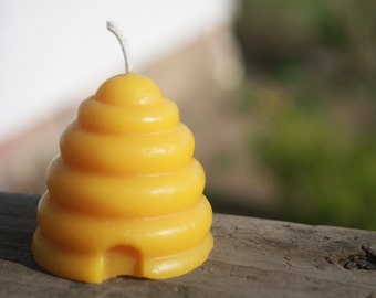 3 Beeswax Candles shaped like Beehive Skep- Pure Beeswax Candles