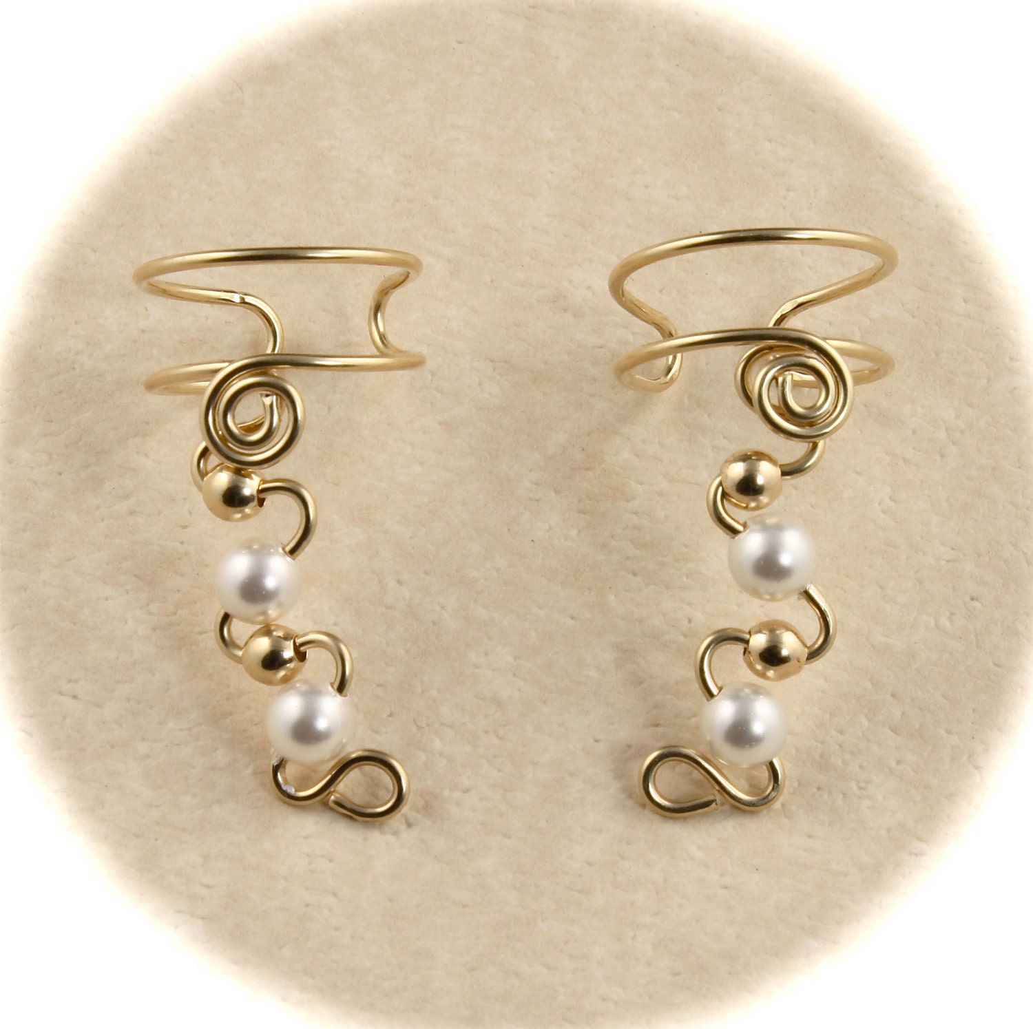 Bridal Pearl Ear Cuff Swarovski Crystal Pearl and 14 KT Gold