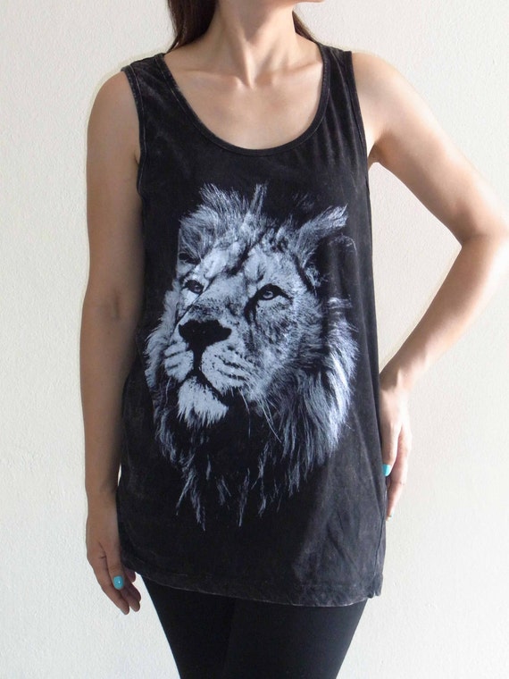 Lion King Face (size M) Unisex Tank Lion Tank Top Men Tank Women Tank Animal Shirt Bleach Black Tunic Screen Print Size M