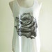 Rose Flower Design Modern Art Style Rose Tank Top Girl Teens Women Shirt Cream Tunic Screen Print Size S