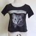 Cat Eyes Animal Style Women Crop Top Tee Cat Shirt Black T-Shirt Screen Print Size M