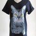 Cat Yellow Eyes Animal Style Black T-Shirt Cat T-Shirt V-Neck Unisex Screen Print Size M