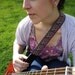 Red Peacock Jacquard Guitar Strap with black leather ends