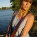 Purple Flowers Guitar Strap with garnet leather ends