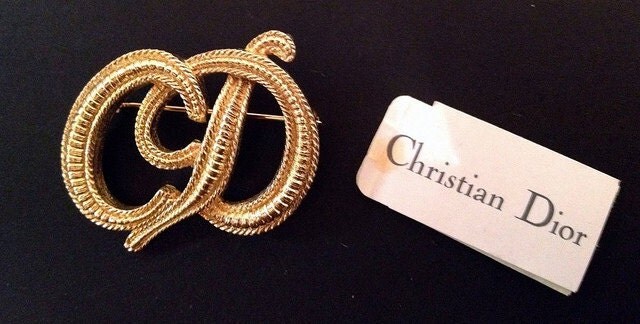 SIGNED Christian Dior Gold CD Logo Brooch Pin