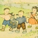 Vintage - Lovely scene - Three children coming home from fishing - nursery decoration - Liana