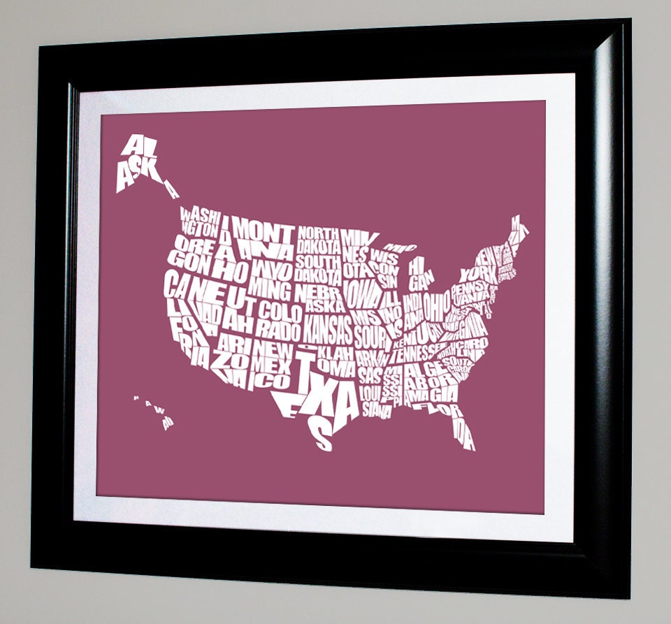 Usa Word Map Typographical Map Print Or Canvas United States Art