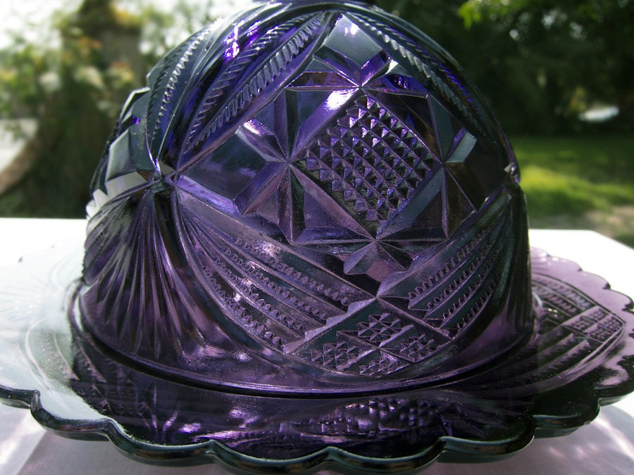 Vintage Victorian Purple Glass Butter or Serving Dish with