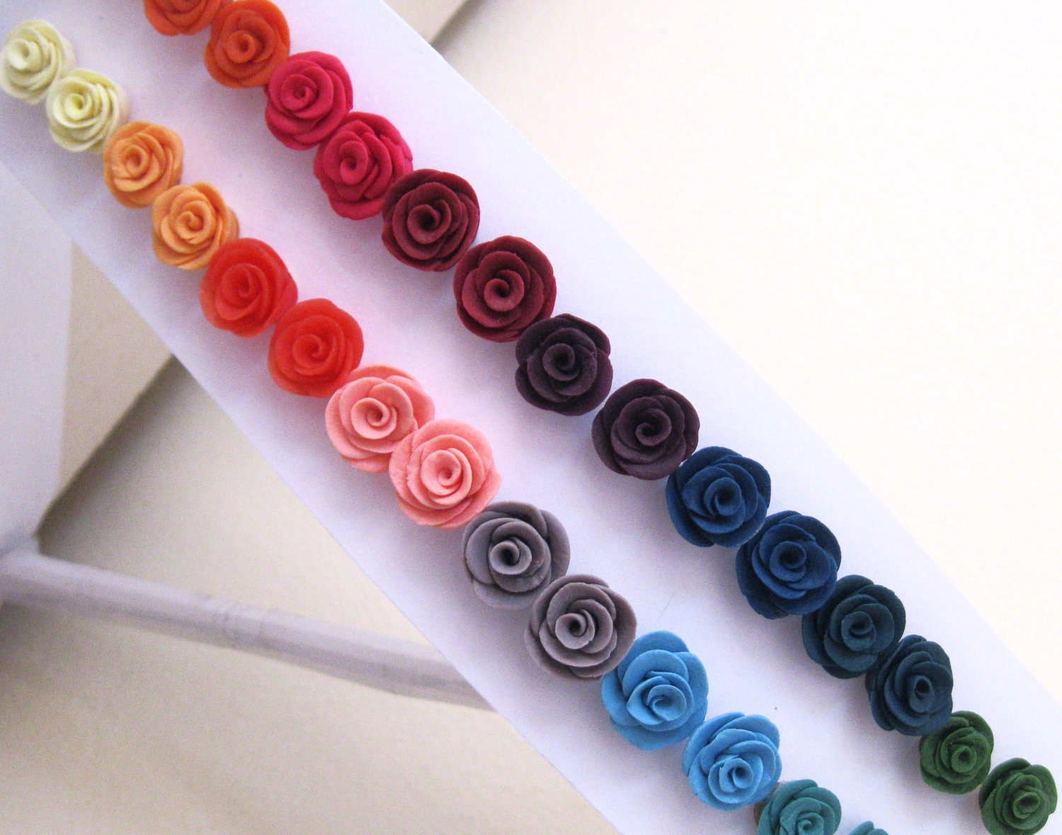 Rose Stud Earrings Made From Polymer Clay in by LittleRubberDuck