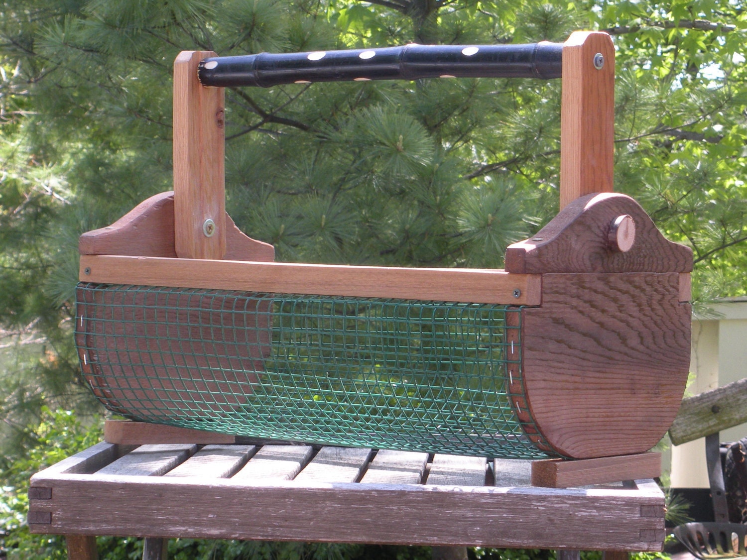 Cedar garden harvest basket hod with bamboo by