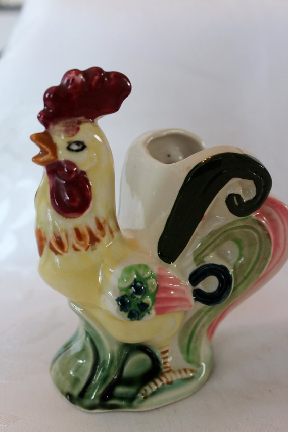 Vintage Shafford Japan Hand Painted Chicken Vase by poppyhillfarm