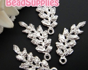 CH-ME-09165- Silver plated, Lace charm/connector, feuille, 4 pcs