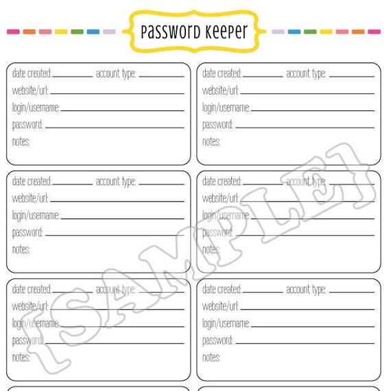 Items similar to Password Keeper/Log PDF Printable for Household ...